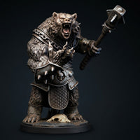 Armored Bear Warrior Miniature - Ferocious Berserker