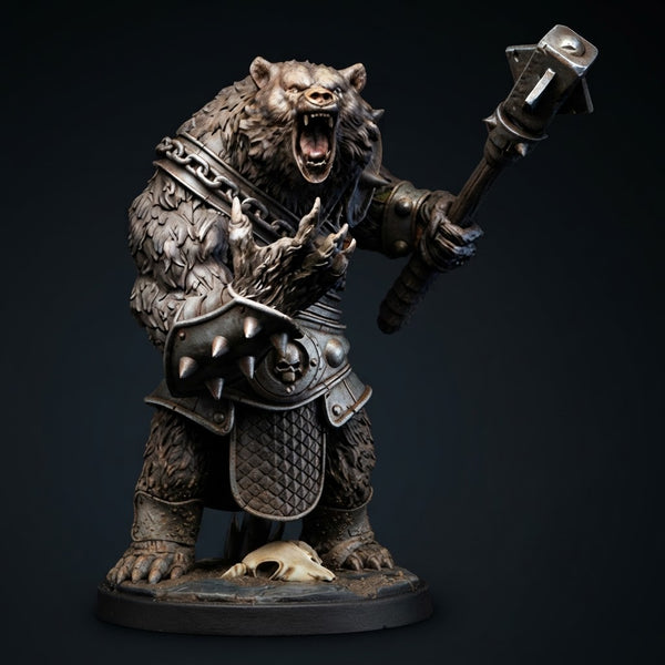 Armored Bear Warrior Miniature - Ferocious Berserker